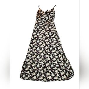 Forever 21 Black Floral Midi Dress with Cream and Pink Accents